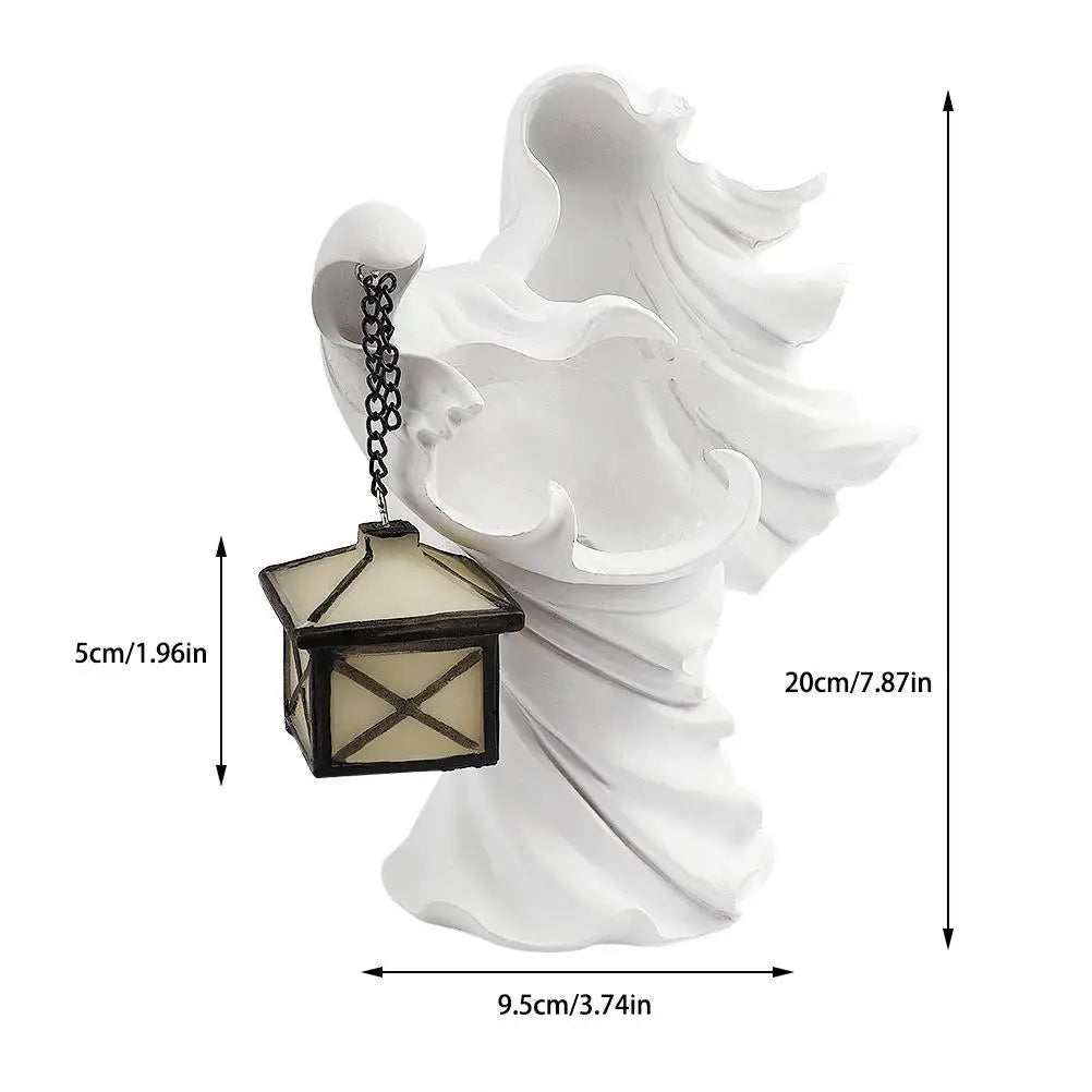 Halloween Ghost Statue Holding Lantern Resin Garden Decor