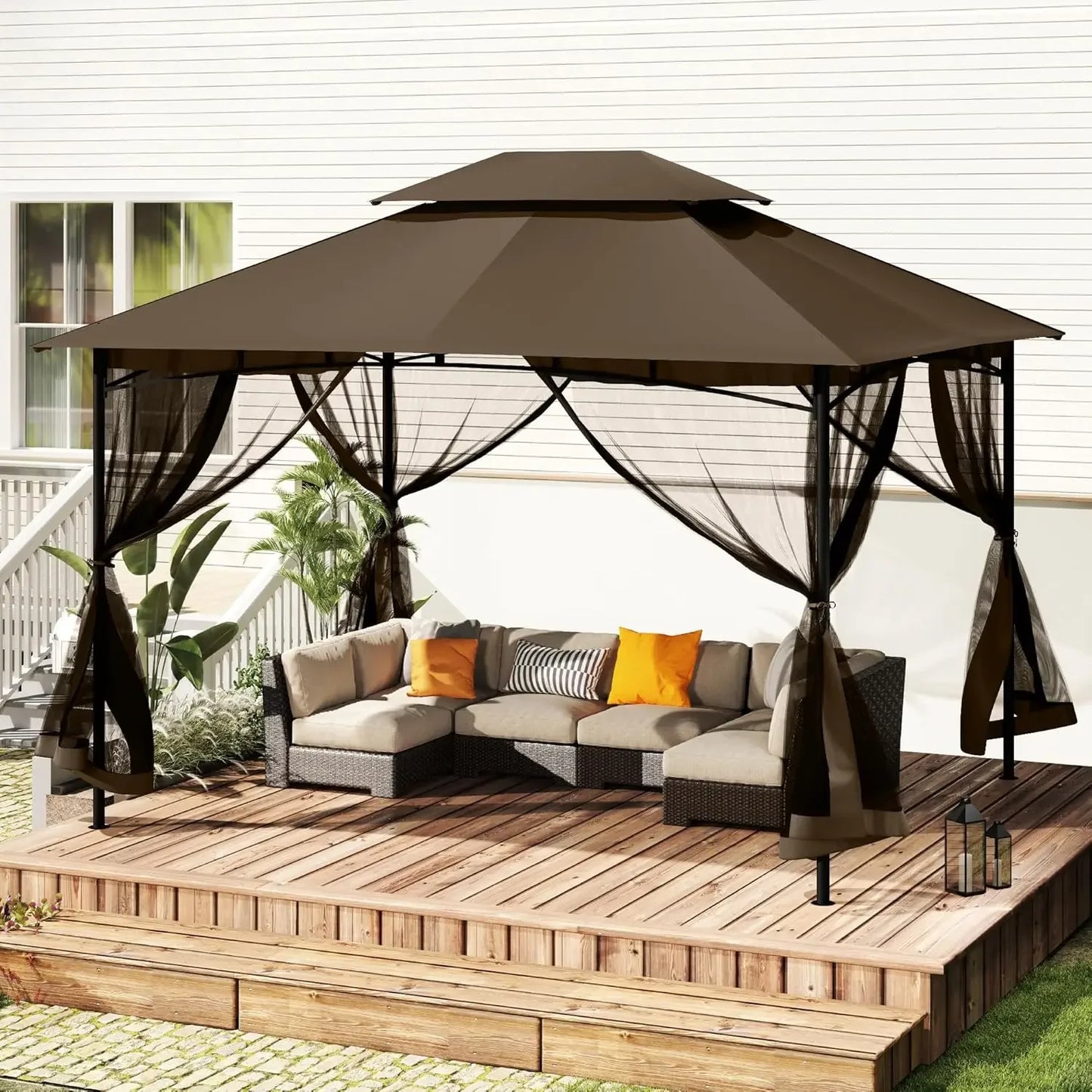 Patio Gazebo with Ventilated Double Roof & Mosquito Netting – Metal Frame & Soft Top Canopy for Backyard Use