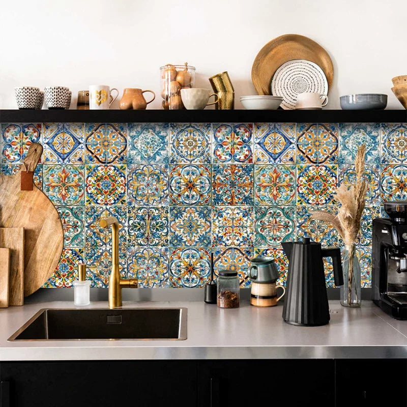 24PCS Moroccan Style Tile Sticker Traditional DIY Murals Tile Waterproof Oil Proof Removable Decals Bathroom Kitchen Backsplash