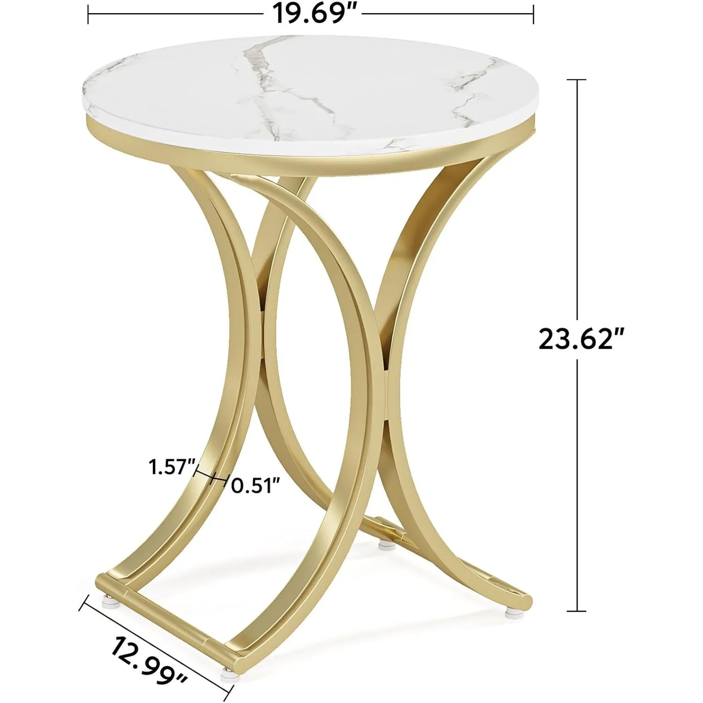 Small Round Sofa Side Table Modern Faux Marble White Gold