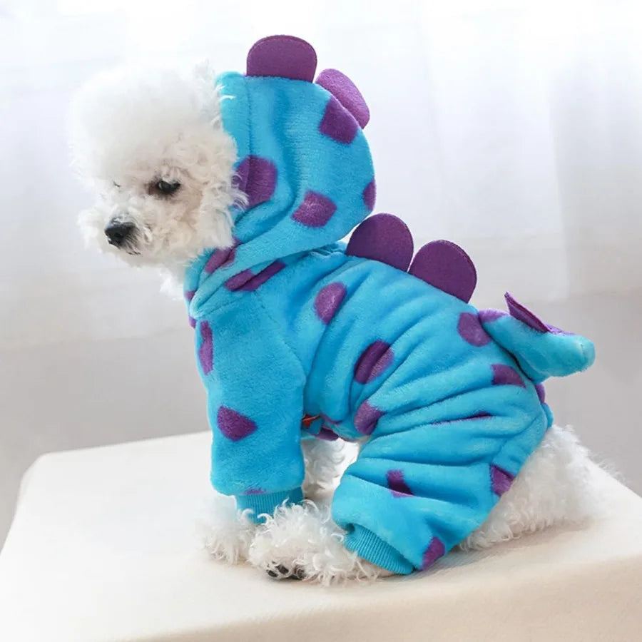 Halloween Dinosaur Dog Costume for Small Dogs Fleece Hoodie Coat With Leash Ring