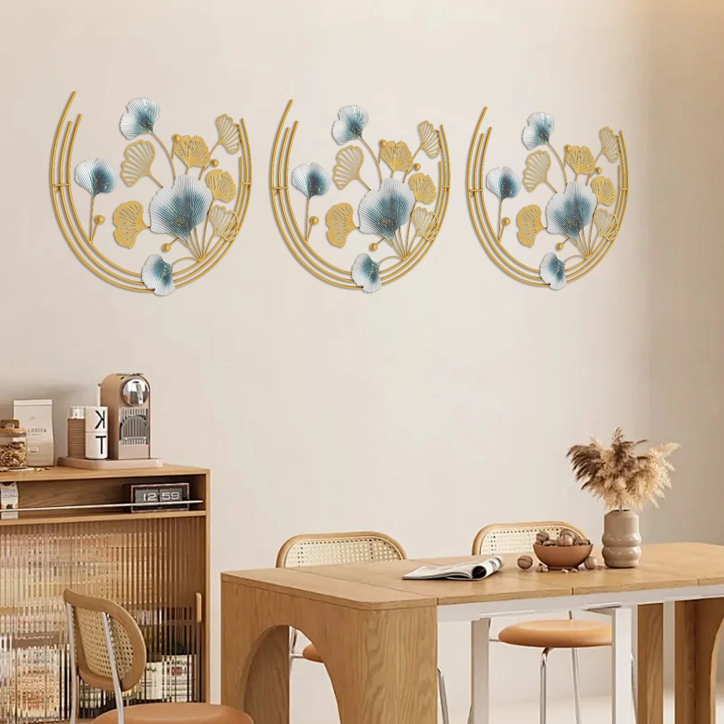 Rust-Proof Gold Iron Wall Art Decor 3-Piece Sculpture For Living Room