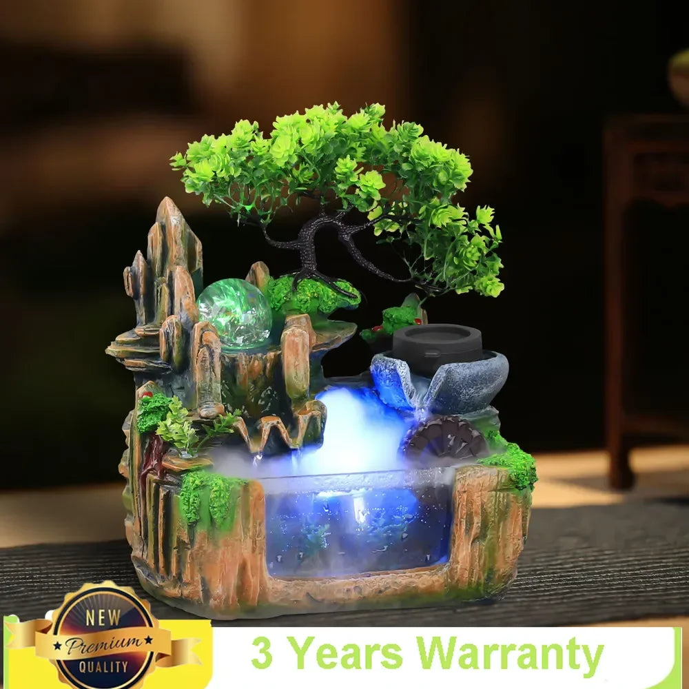 Bymaocar Small Rockery Water Fountain Beautiful Office Decor with LED Lamp Light Atomization Effect for Living Room / Bedroom