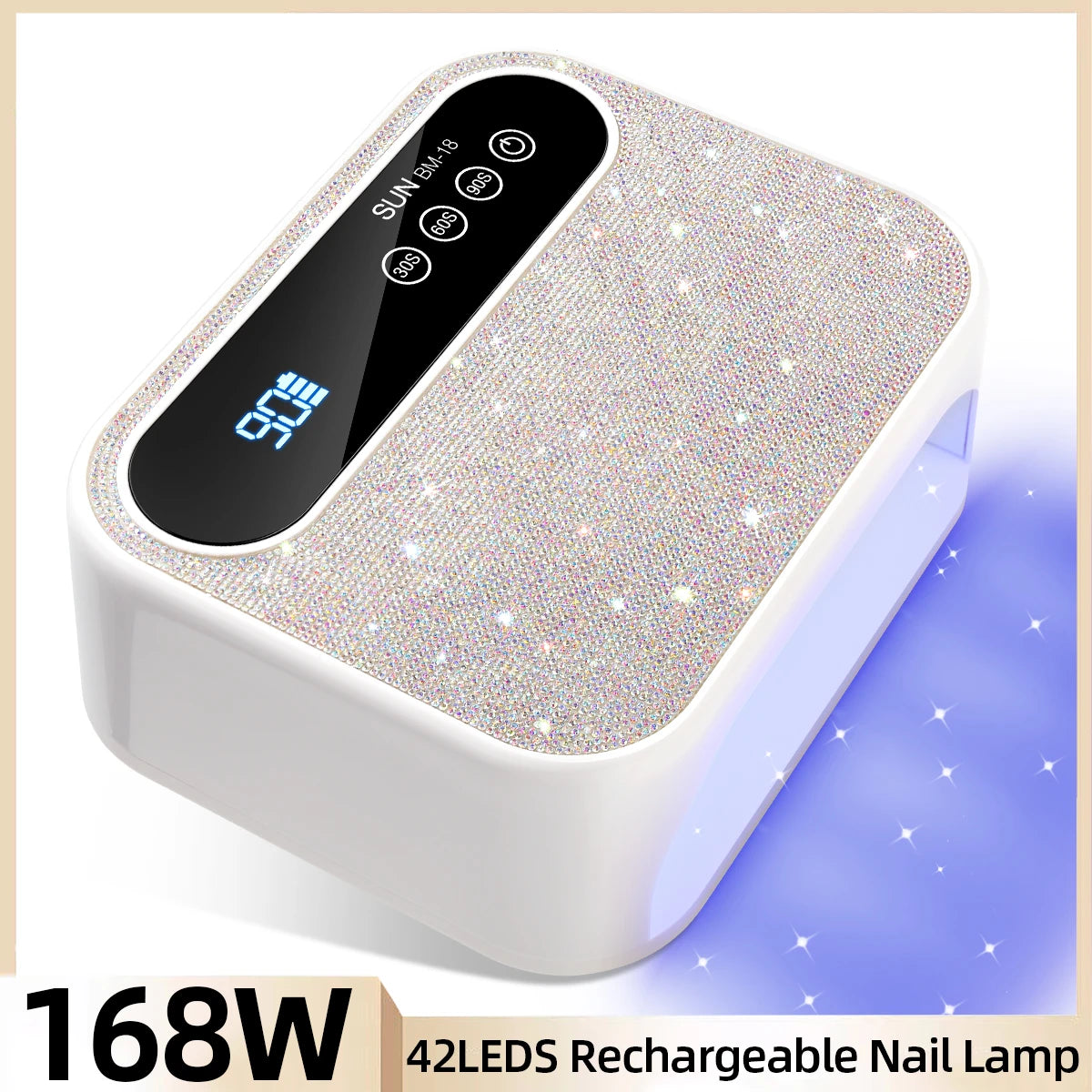 Rechargeable 168W Nail Dryer Lamp With Rhinestones Wireless 42LEDS Gel Polish Drying Machine Manicure Cordless UV LED Nail Lamp