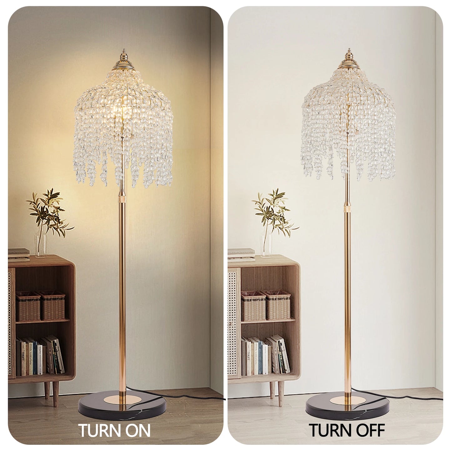 3 Light Elegant Crystal Floor Lamp Waterfall Bead Strings