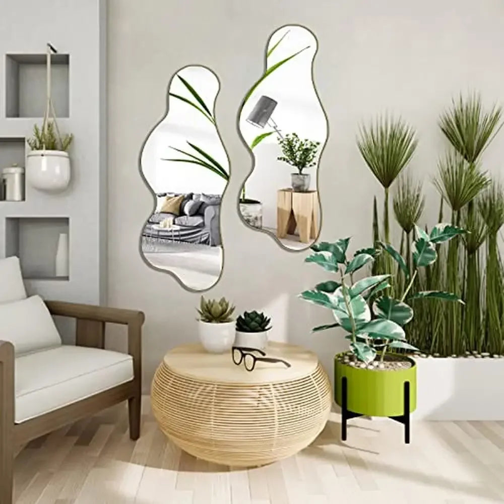 Irregular Shaped Asymmetrical Cloud Mirror Gold Wall Decor HD Wavy Mirror Bathroom Living Room Entryway Vanity Decor Dimension