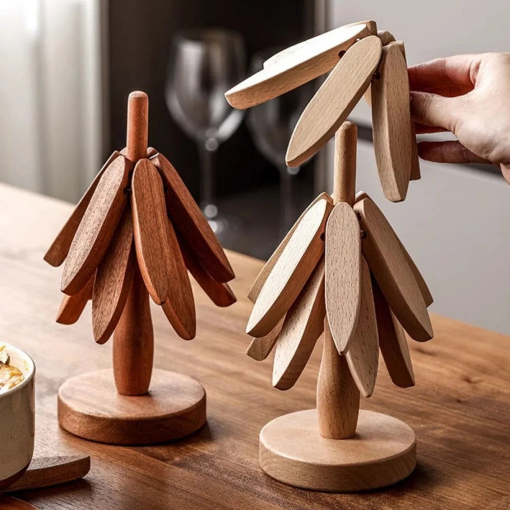 Tree Design Wooden Trivets Set 4Pcs Heat Resistant Coasters