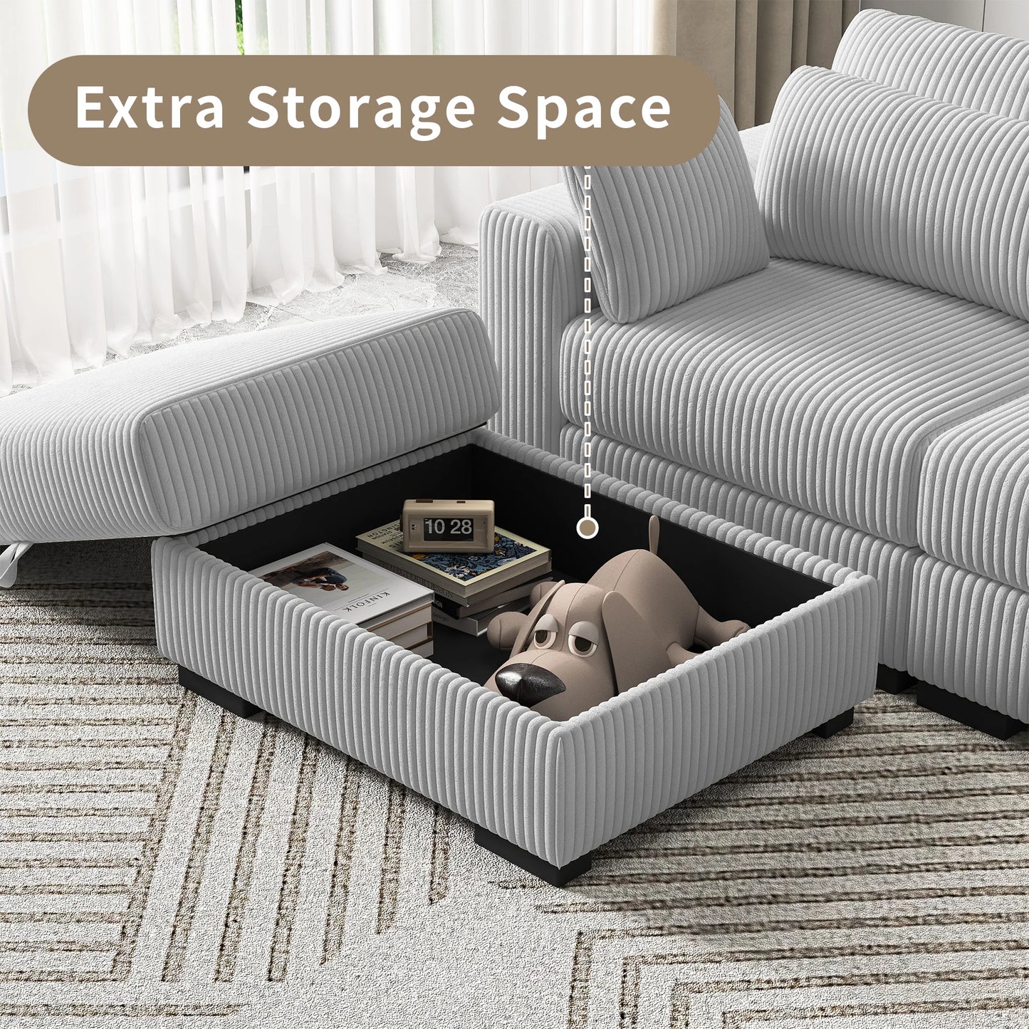 Corduroy Modular Sectional Sofa Cloud Couch 2 To 4 Seater