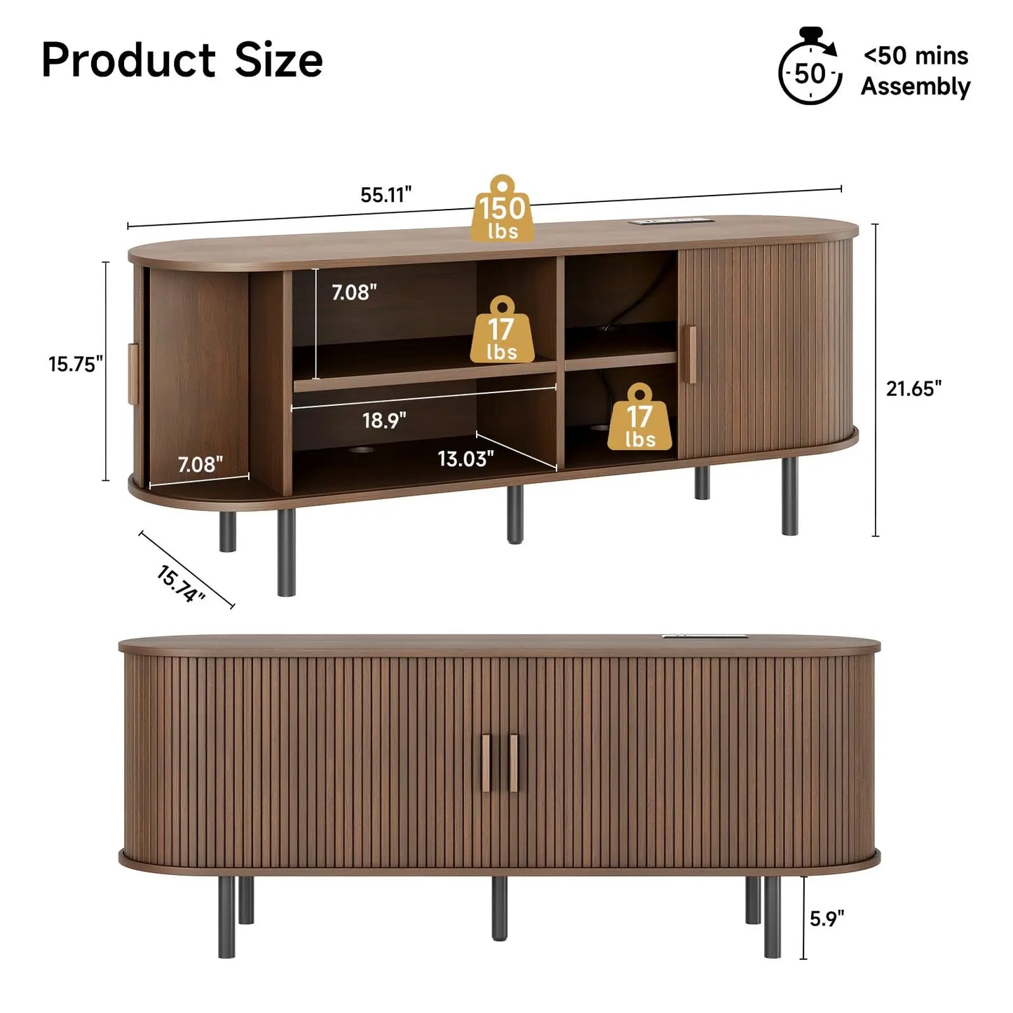 TV Stand With Power Outlet 60 To 70 Inch TVs With Doors