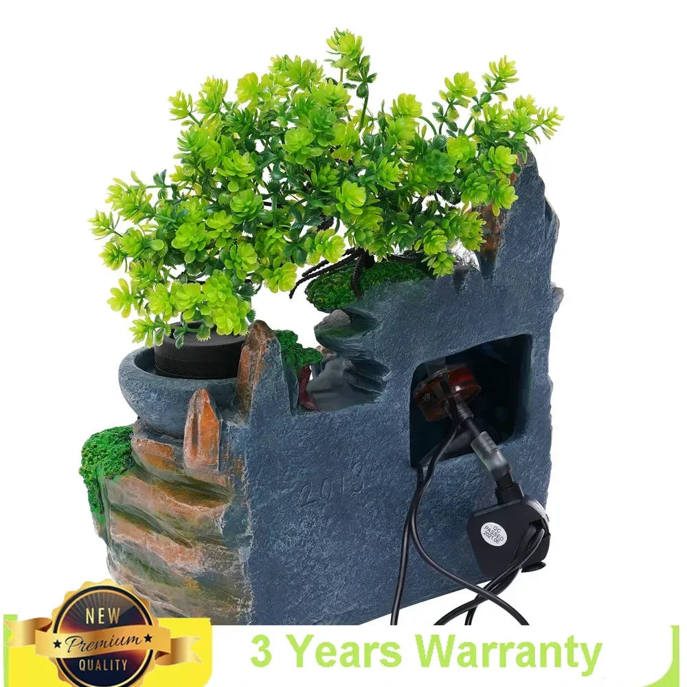 Bymaocar Small Rockery Water Fountain Beautiful Office Decor with LED Lamp Light Atomization Effect for Living Room / Bedroom