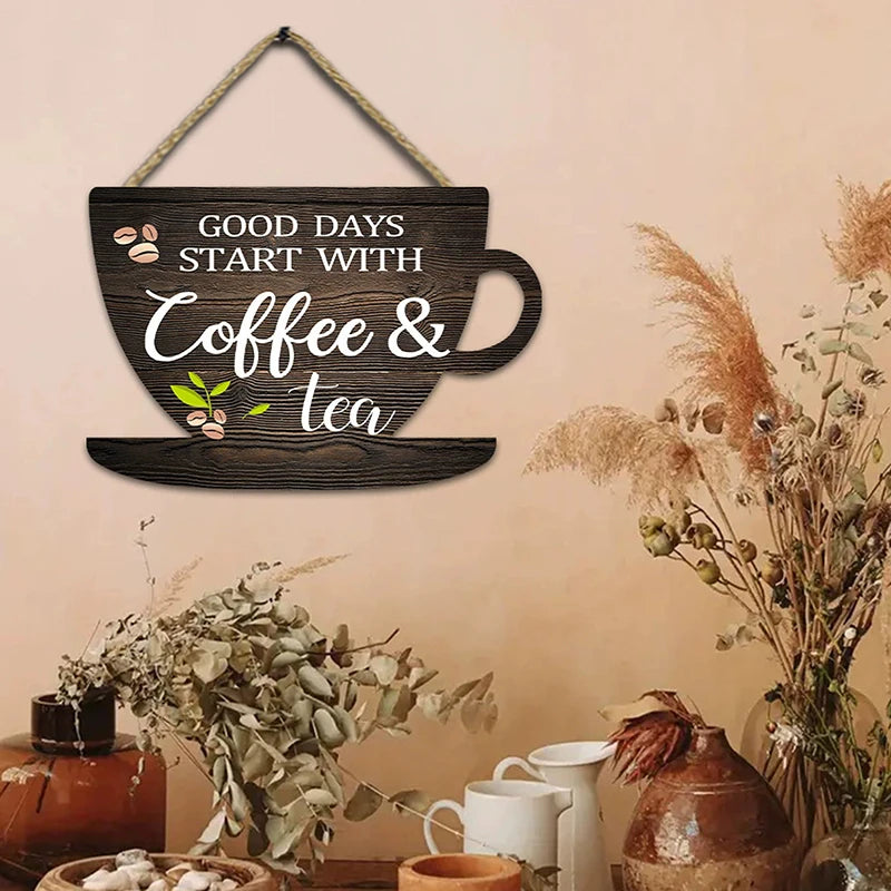 Rustic Coffee Tea Wooden Signs for Kitchen Wall Decor