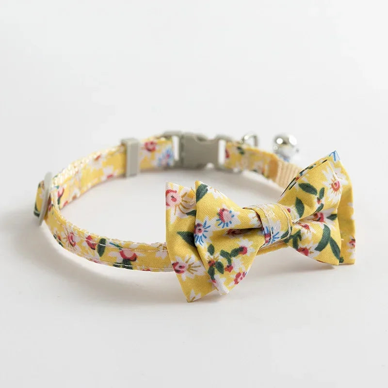 Dog Pink Cat Blue Neck Collar Bowknot Tie Print Cotton Fabric Sunflower Small Pet Daisy Bow