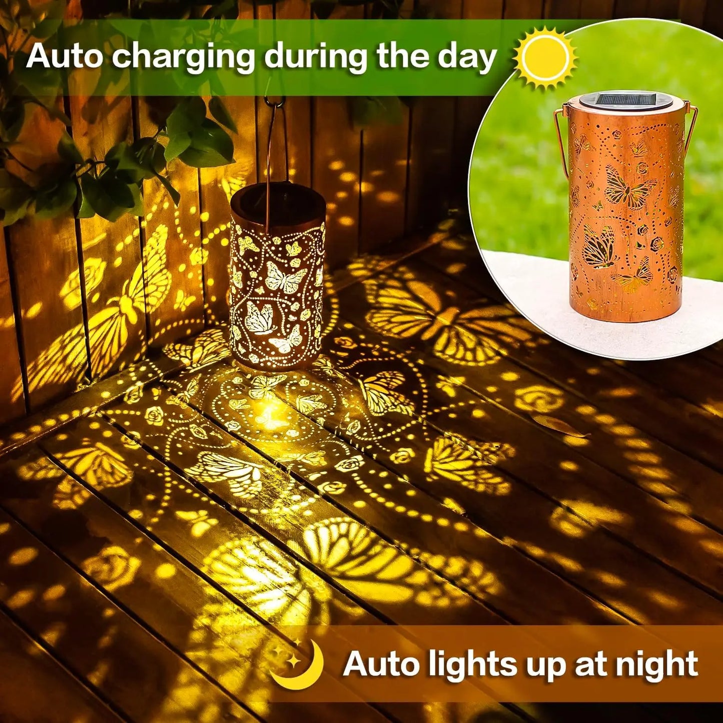 Butterfly Solar Lanterns Outdoor Waterproof Hanging Lights LED Metal Decorative Garden Yard Patio Lawn Pathway Landscape