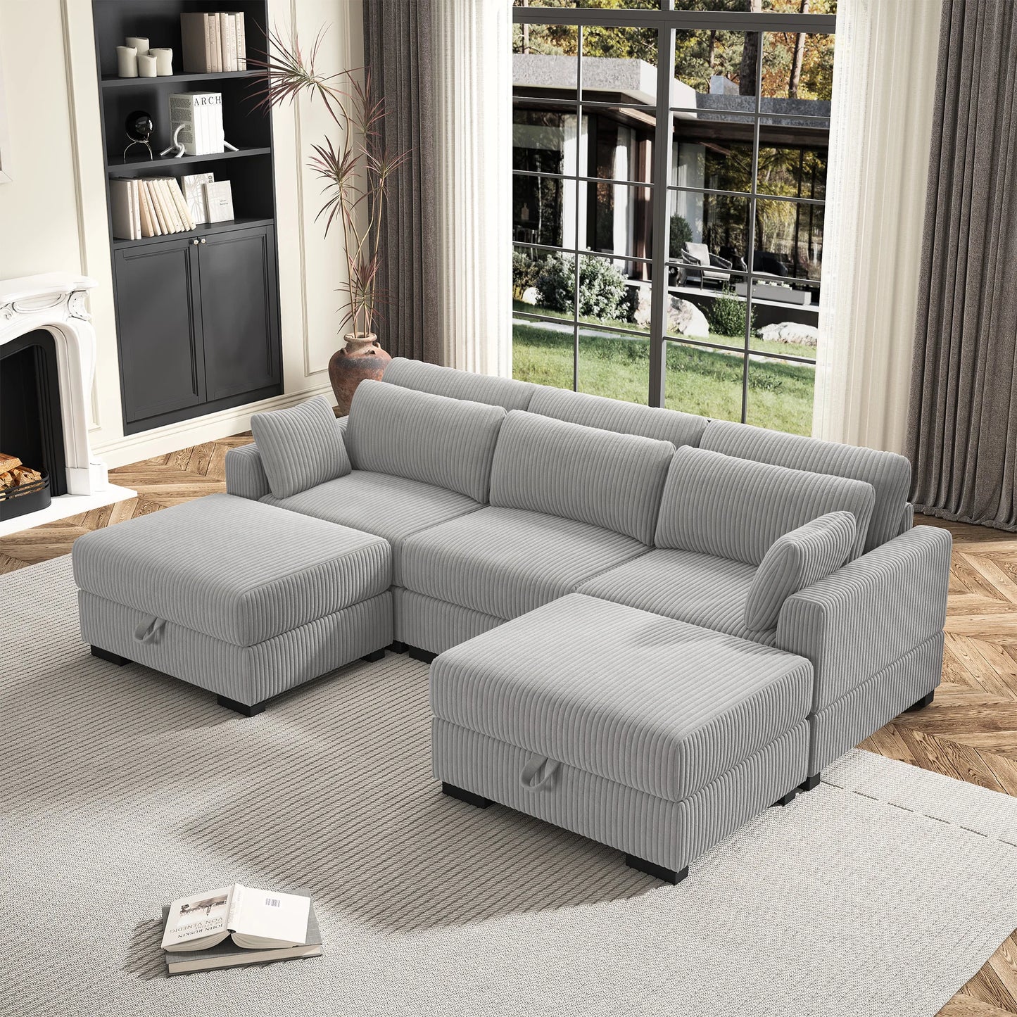 Corduroy Modular Sectional Sofa Cloud Couch 2 To 4 Seater