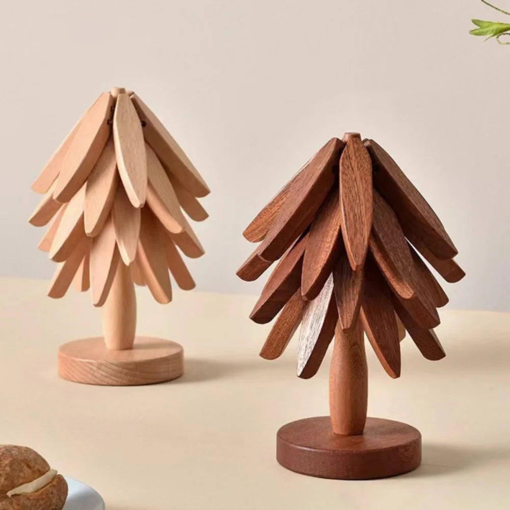 Tree Design Wooden Trivets Set 4Pcs Heat Resistant Coasters