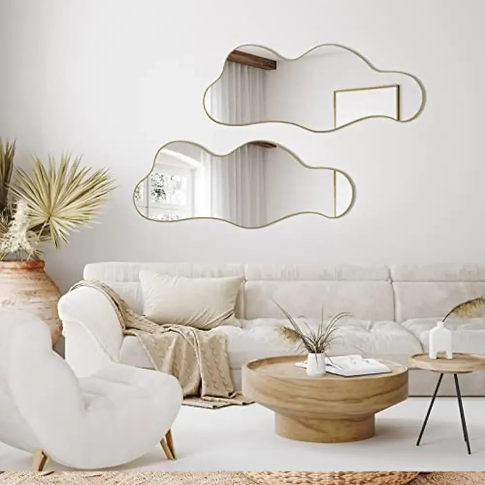 Irregular Shaped Asymmetrical Cloud Mirror Gold Wall Decor HD Wavy Mirror Bathroom Living Room Entryway Vanity Decor Dimension