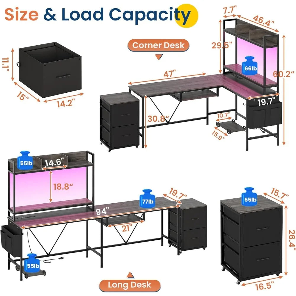 L Shaped Gaming Desk With Keyboard Tray And Power Outlet