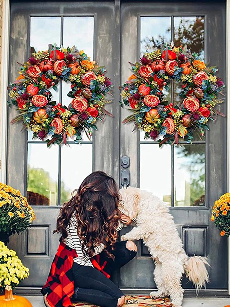 Autumn Harvest Pumpkin Wreath 45 to 50 cm Front Door Decor