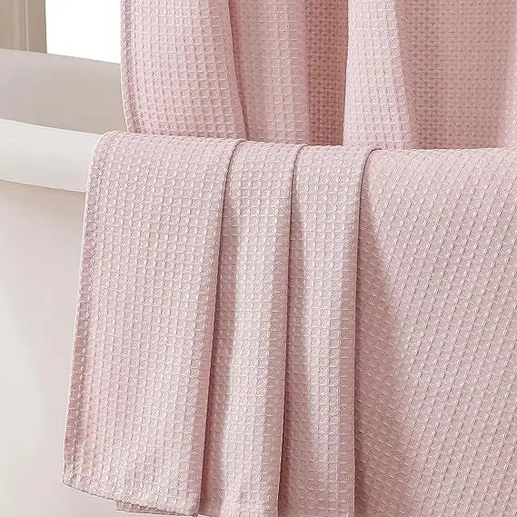 Blush Pink Waffle Shower Curtain Set Heavy Duty 230GSM