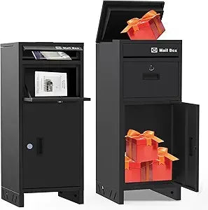 Package Delivery Box for Outside with Lock 37.8 Inch High 15.8 Inch Long 15.8 Inch Wide Anti-Theft Design Rustproof and Rainproof Parcel Drop Box