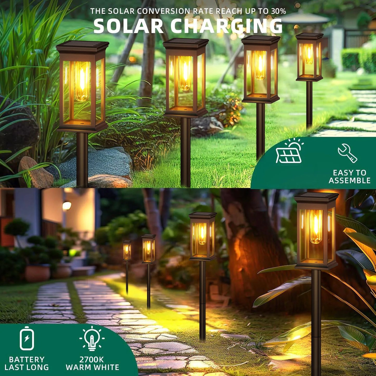 Upgraded Solar Lights 2 6 12 Pack Warm White 2700K Walkway