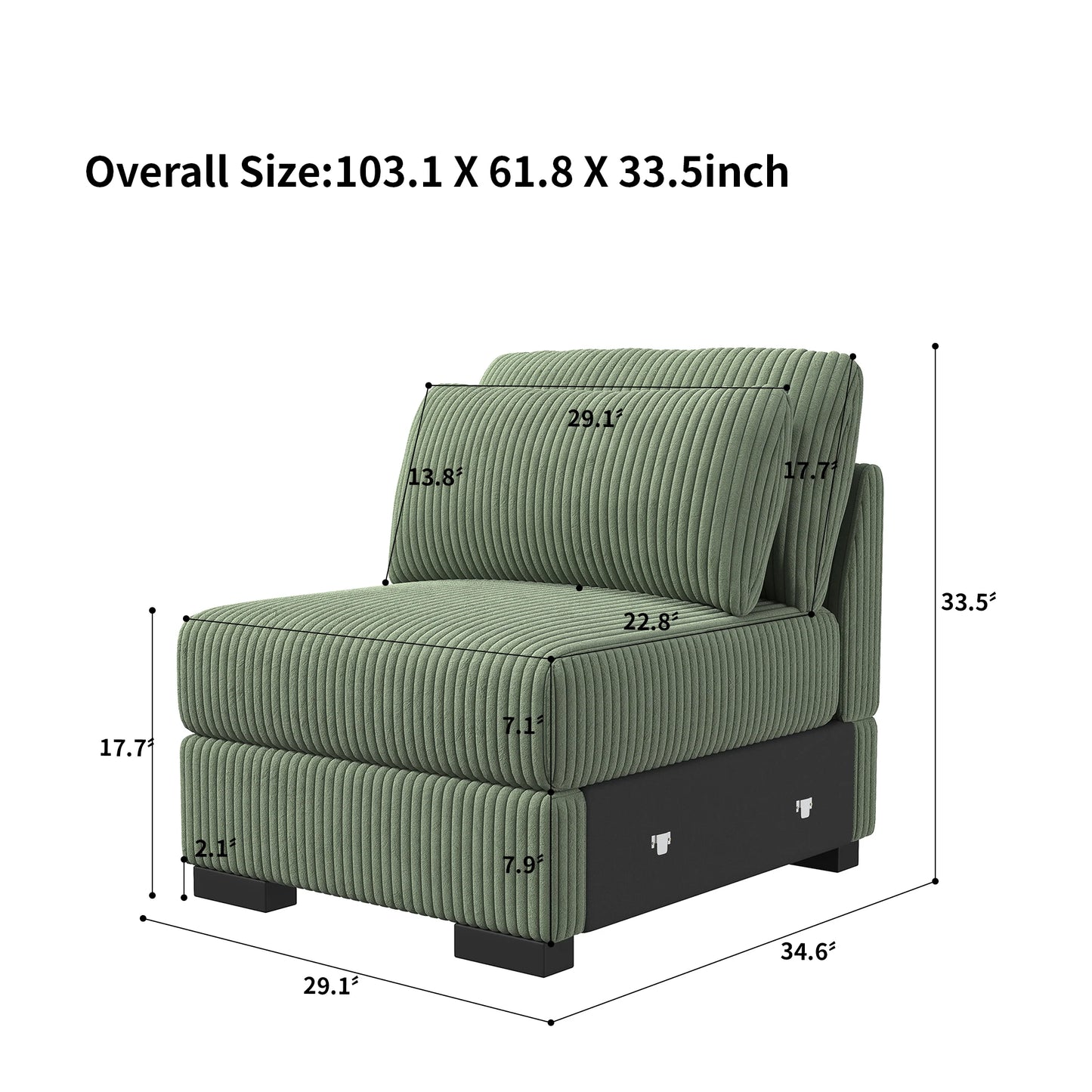 Corduroy Modular Sectional Sofa Cloud Couch 2 To 4 Seater