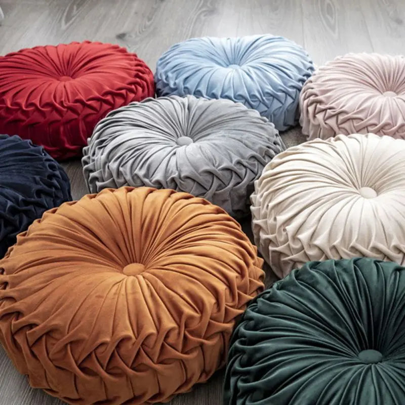 38cm Round Pleated Throw Pillow Soft Velvet Cushion Floor Pillows for Living Room Chair Couch Sofa Decorative Pillows For Bed