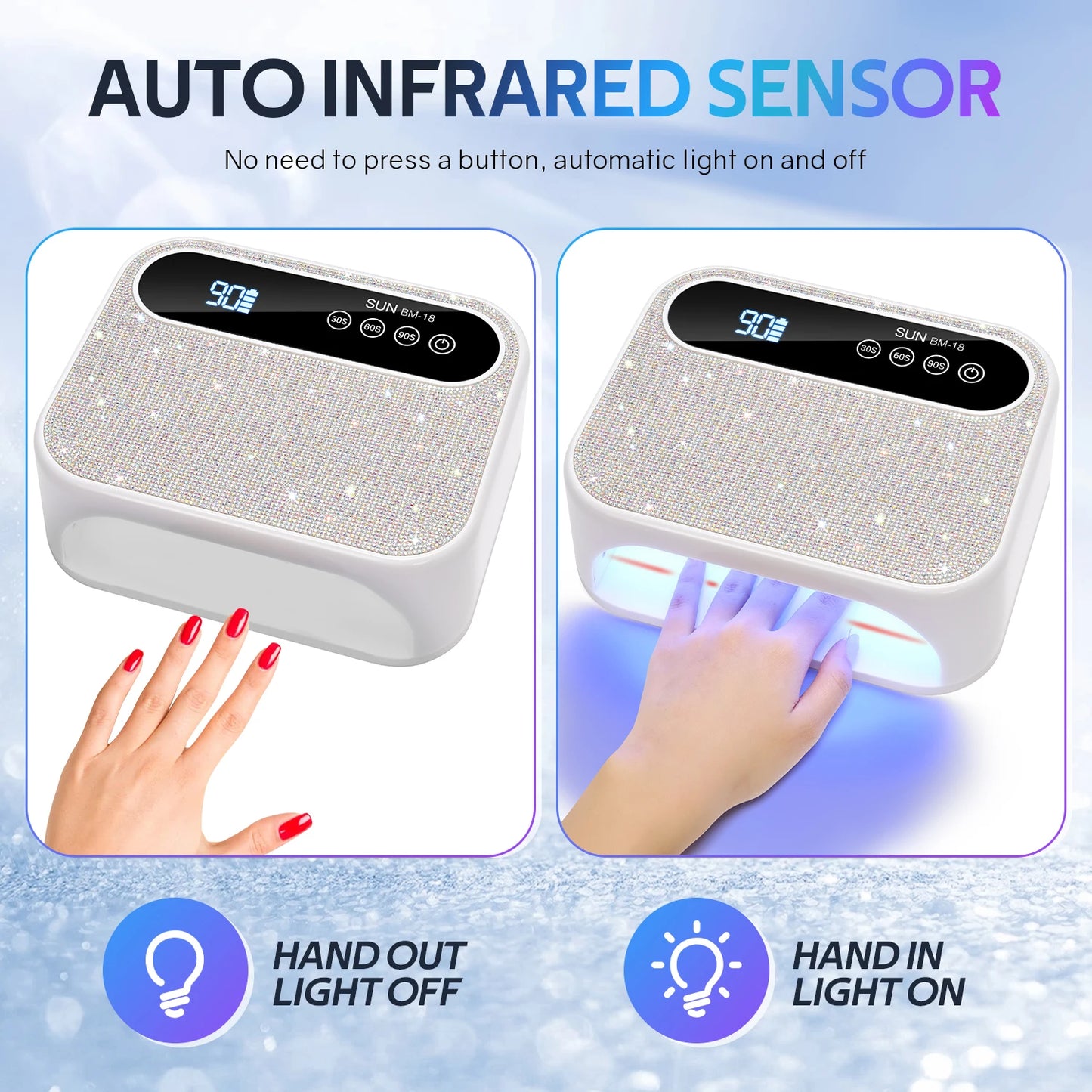 Rechargeable 168W Nail Dryer Lamp With Rhinestones Wireless 42LEDS Gel Polish Drying Machine Manicure Cordless UV LED Nail Lamp