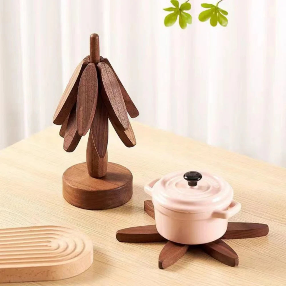 Tree Design Wooden Trivets Set 4Pcs Heat Resistant Coasters