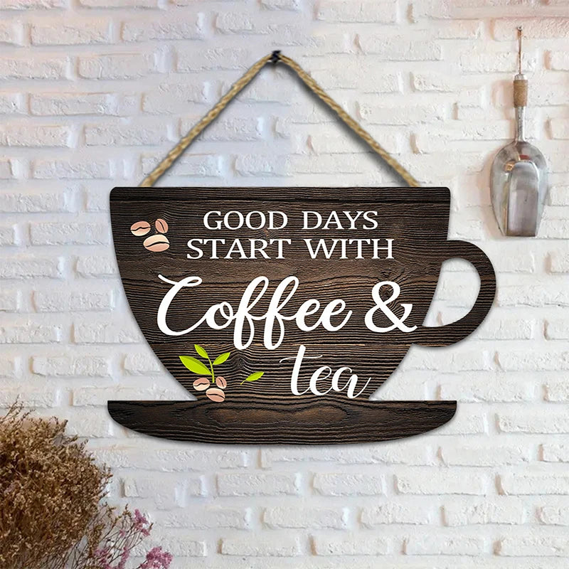 Rustic Coffee Tea Wooden Signs for Kitchen Wall Decor