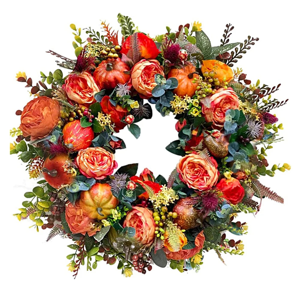 Autumn Harvest Pumpkin Wreath 45 to 50 cm Front Door Decor
