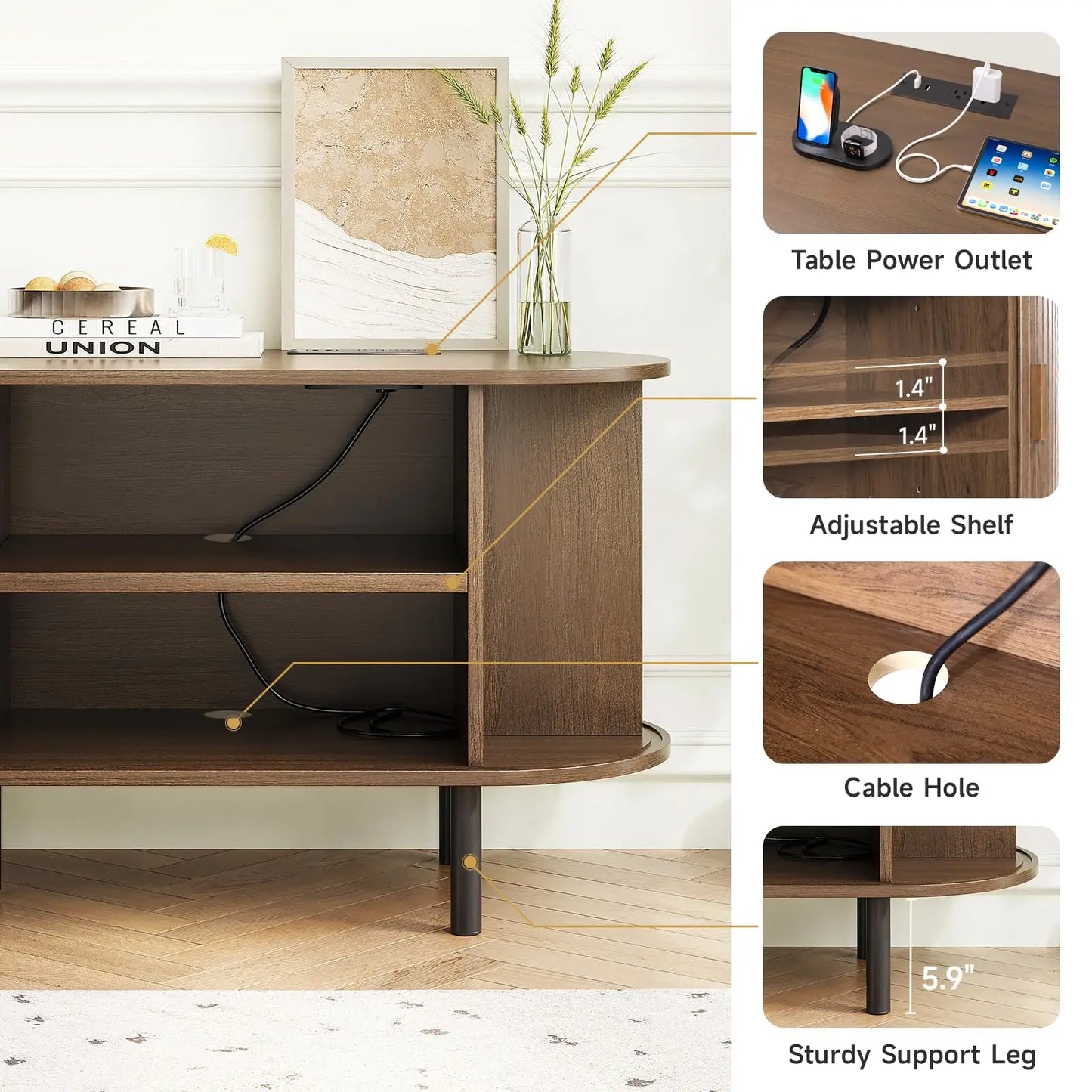 TV Stand With Power Outlet 60 To 70 Inch TVs With Doors