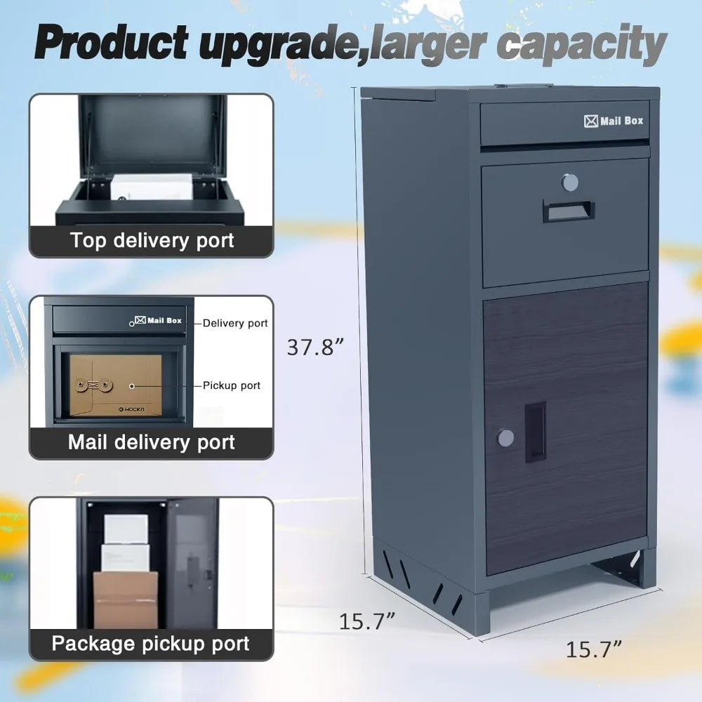 Package Delivery Box for Outside with Lock 37.8 Inch High 15.8 Inch Long 15.8 Inch Wide Anti-Theft Design Rustproof and Rainproof Parcel Drop Box