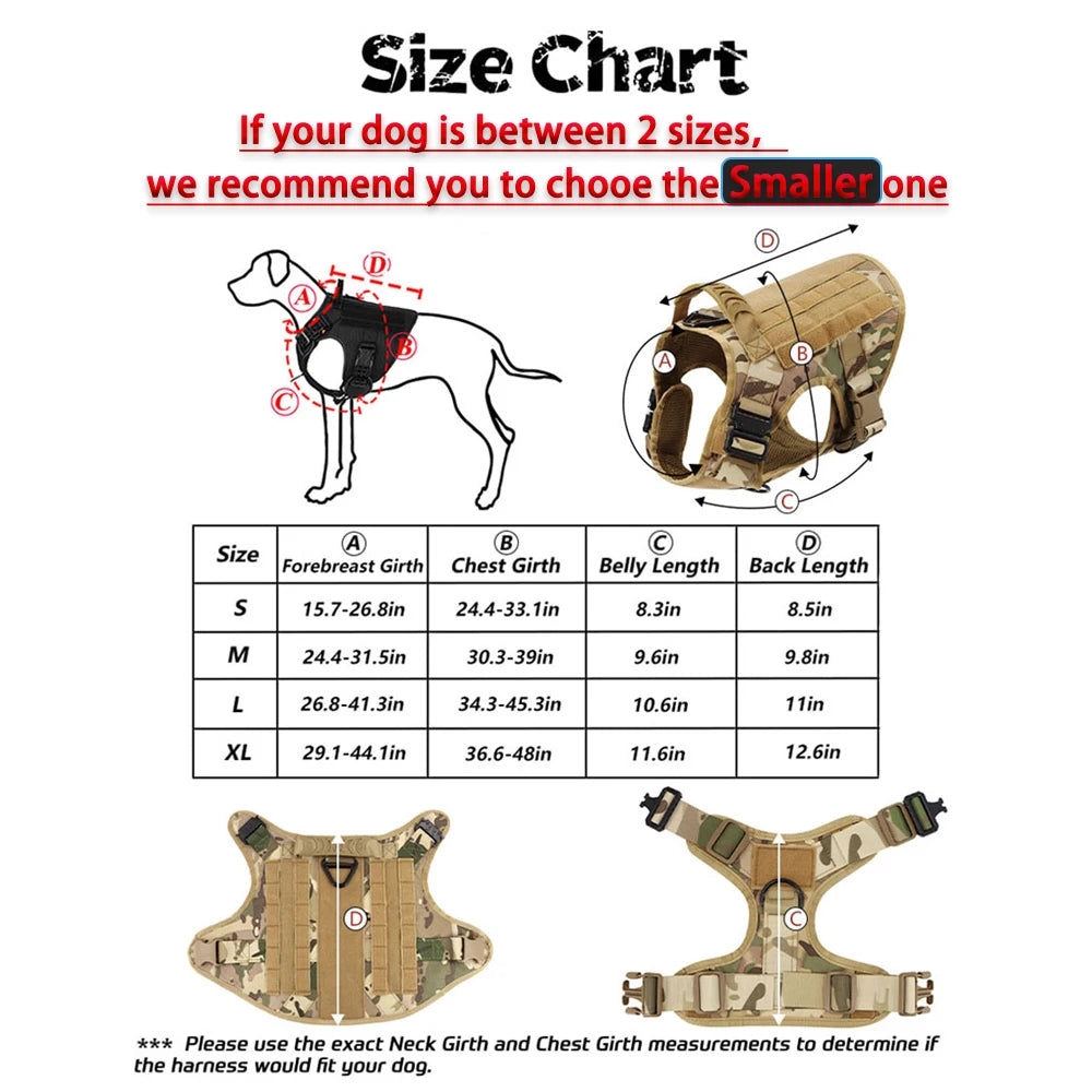 Dog Harness Leash Collar Patches Set for Medium Large Dogs Military Pet Vest Adjustable Tactical Dog Harnesses Training Walking