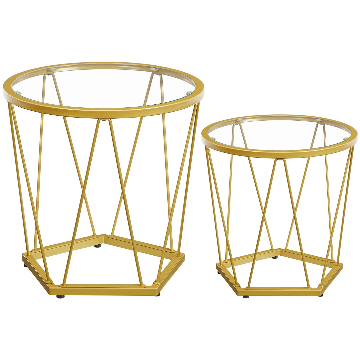 HOOBRO Round Glass Top Coffee Tables Set Of 2 Gold Frame