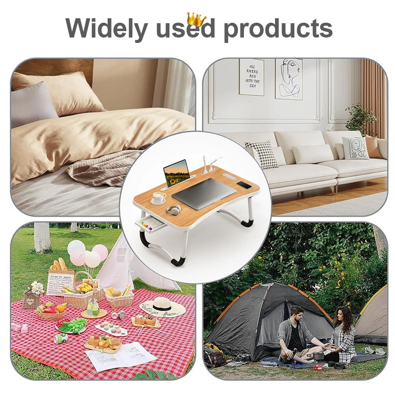 Foldable Laptop Desk With Usb Light Tablet Slot Cup Holder