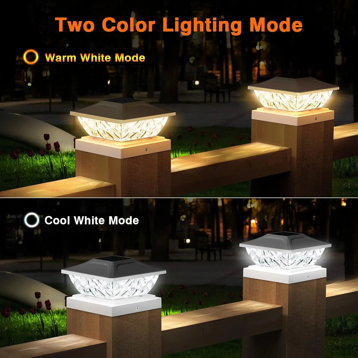 Solar Powered Post Lights Two Mode Bright White 4X4 Posts
