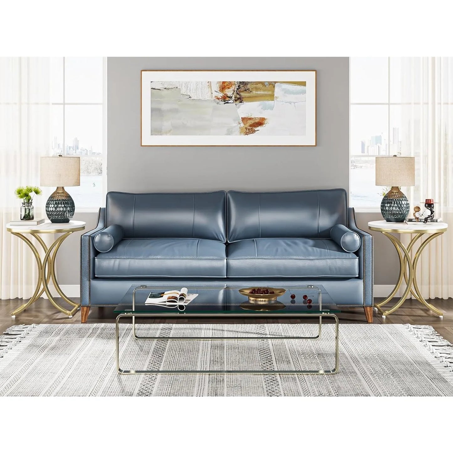 Small Round Sofa Side Table Modern Faux Marble White Gold