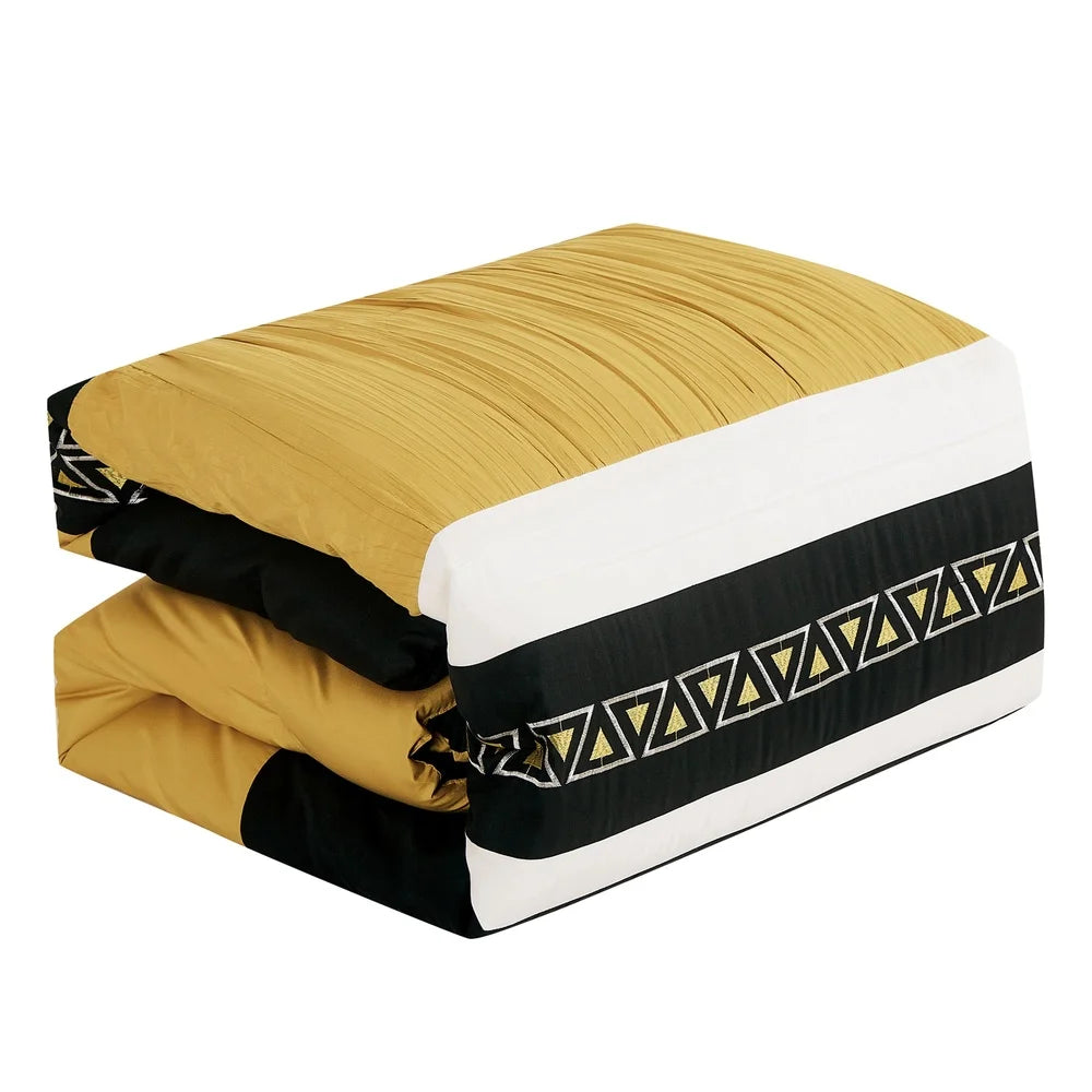 Luxurious 7 Piece Yellow Embroidered Queen Bedding Set