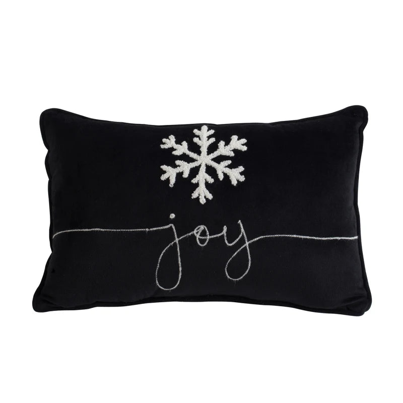 Set of 2, 18x12 Black Velvet Pillow With Embroidered Joy And Frosty Snowflake, for Christmas Halloween Holiday Decor