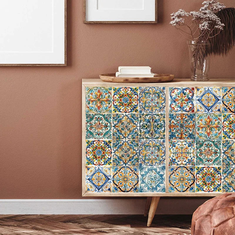 24PCS Moroccan Style Tile Sticker Traditional DIY Murals Tile Waterproof Oil Proof Removable Decals Bathroom Kitchen Backsplash