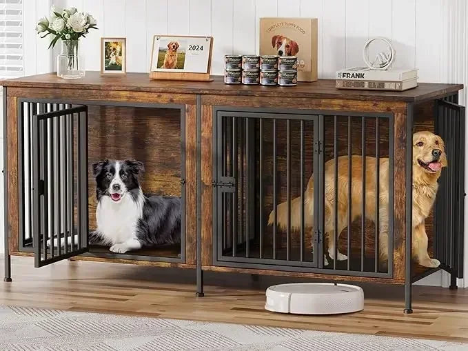 78 Inch Dog Cage Furniture for Two Dogs Extra Large Double Dog Crate for Large Breeds