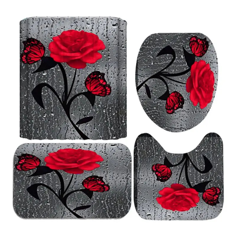 4 Piece Doormat Shower Curtain Rugs Non Slip Seat Cover