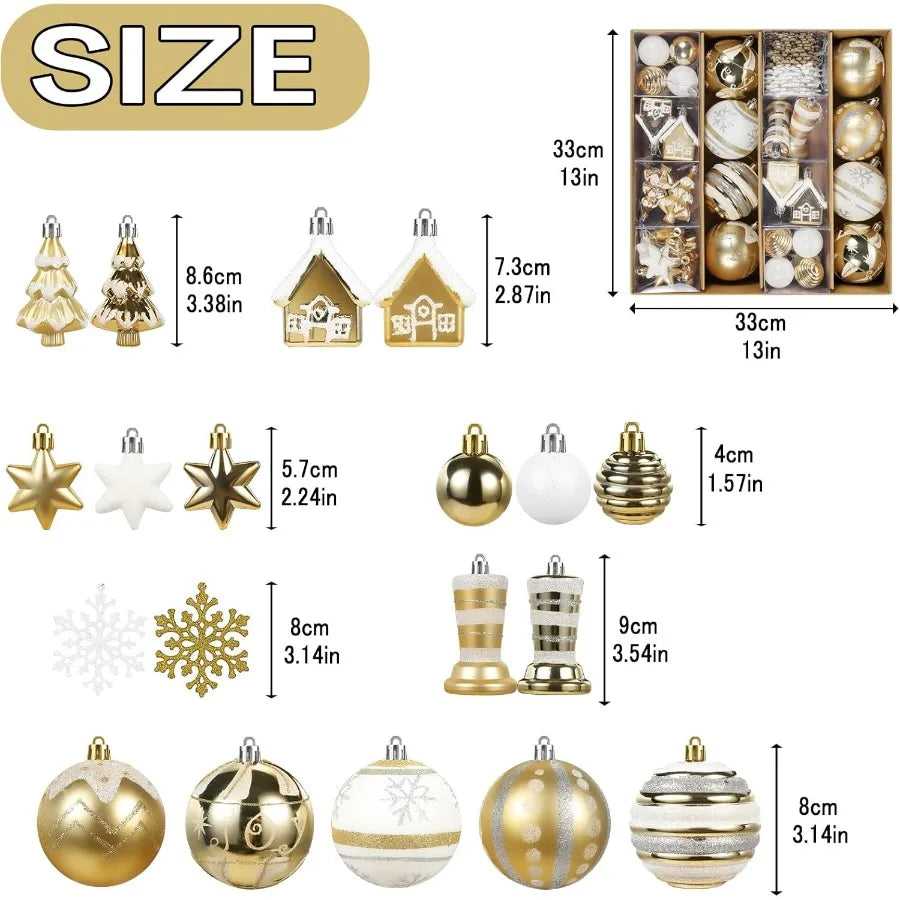 60 Piece Shatterproof White Gold Christmas Ball Ornaments Set