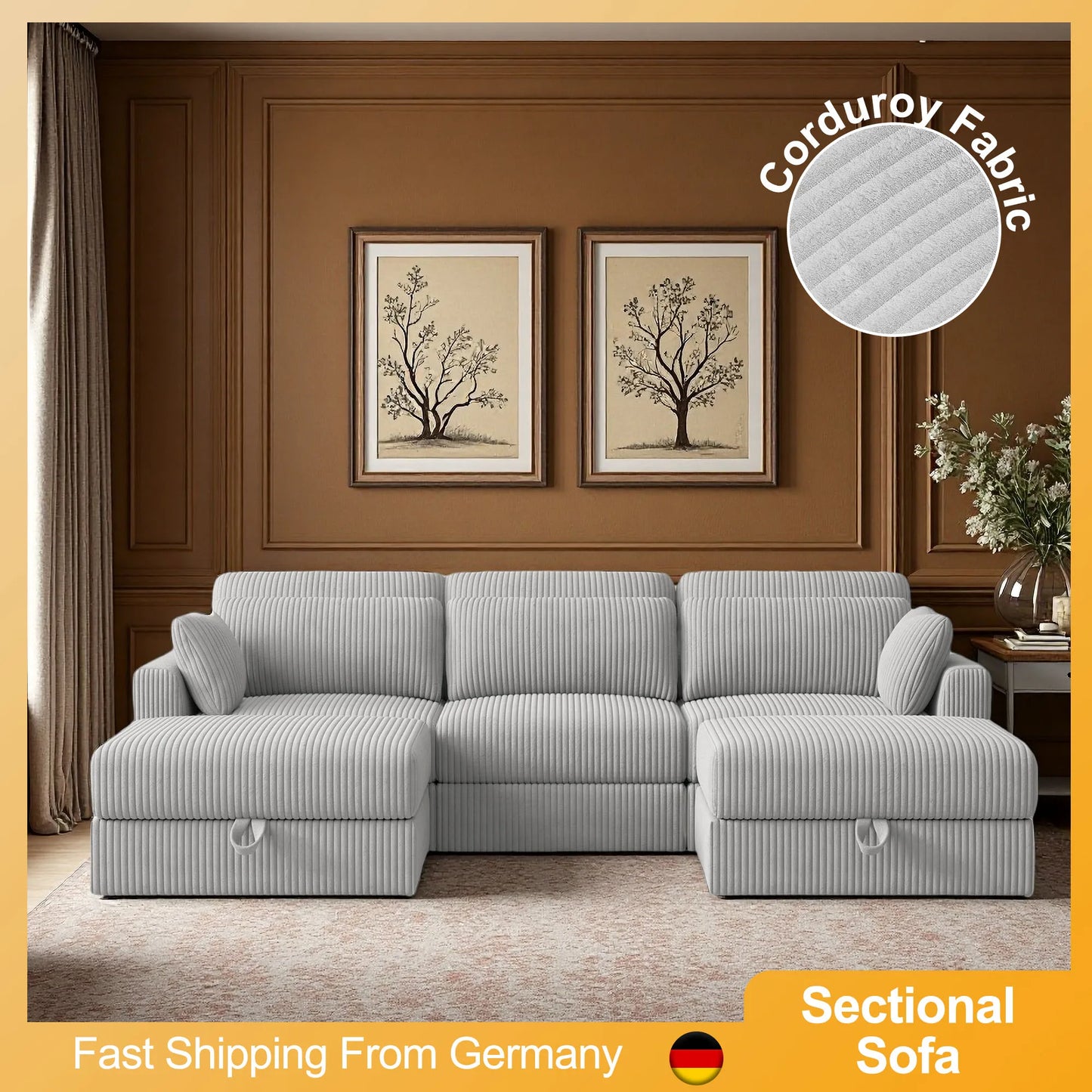 Corduroy Modular Sectional Sofa Cloud Couch 2 To 4 Seater