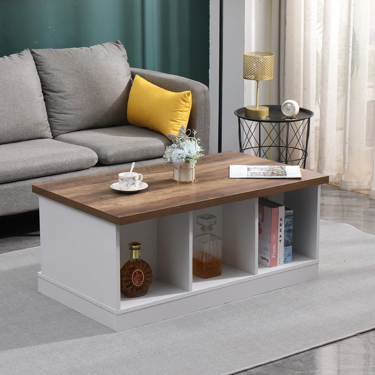 Farmhouse Coffee Table With Storage And Sliding Barn Doors