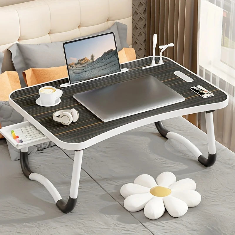 Foldable Laptop Desk With Usb Light Tablet Slot Cup Holder
