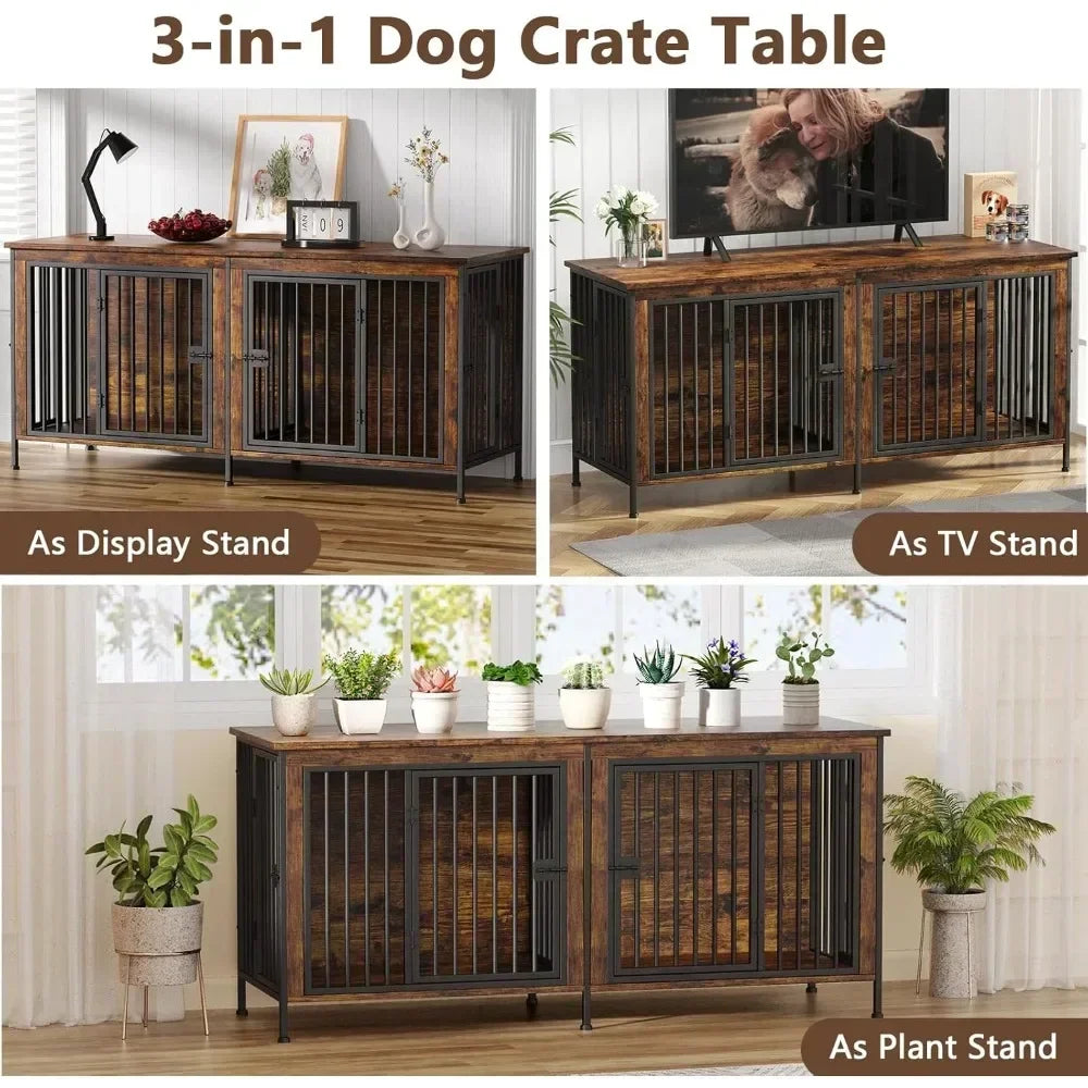 78 Inch Dog Cage Furniture for Two Dogs Extra Large Double Dog Crate for Large Breeds