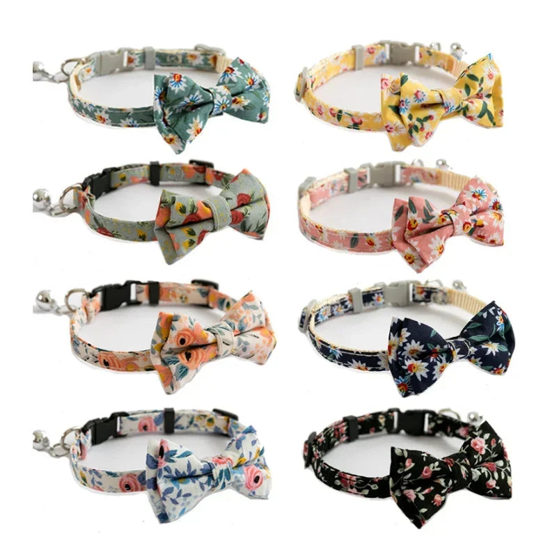 Dog Pink Cat Blue Neck Collar Bowknot Tie Print Cotton Fabric Sunflower Small Pet Daisy Bow
