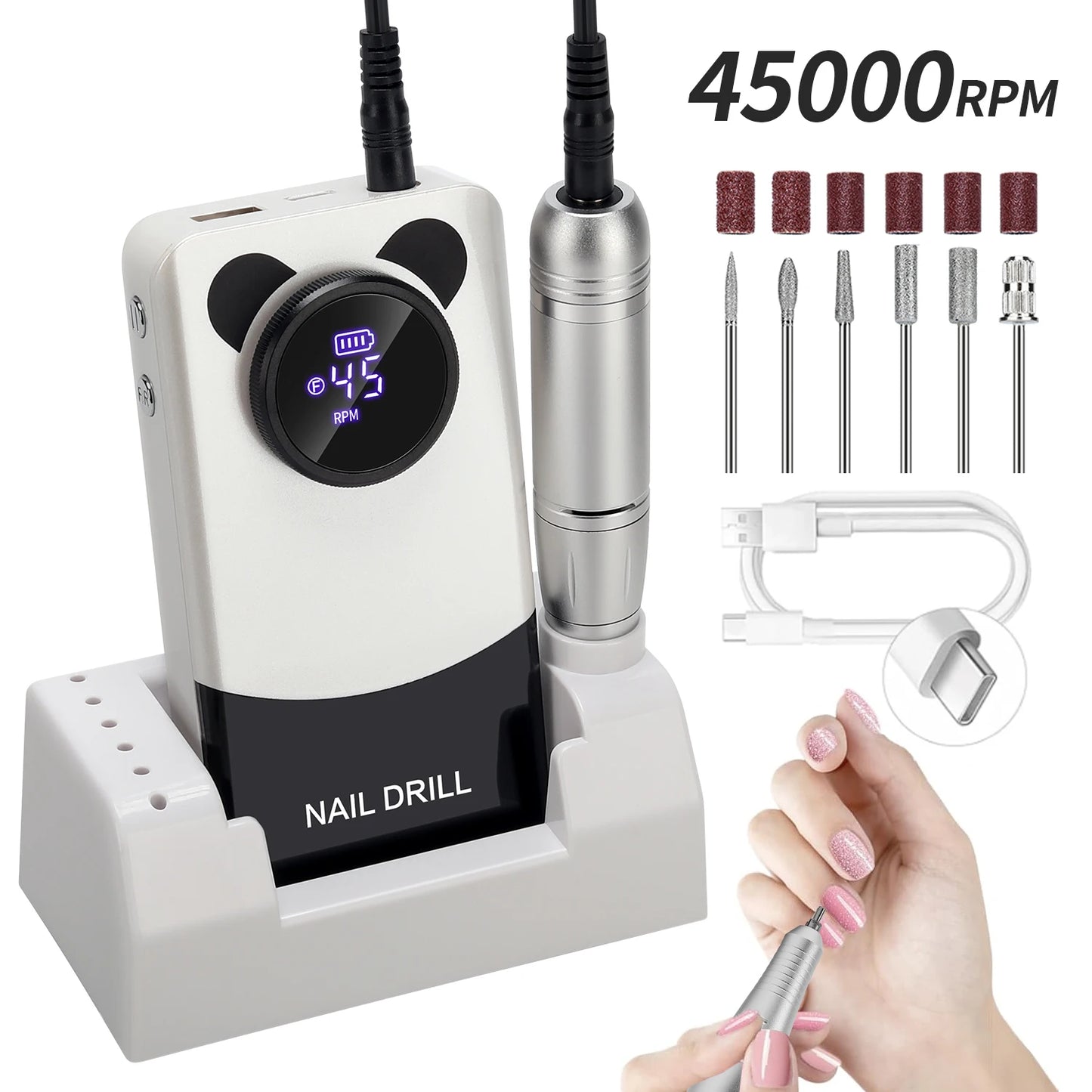 High Speed 45000RPM Professional Nail Drill Machine Rechargeable Low Noise Nail Sander File For Manicure Home Salon Tool
